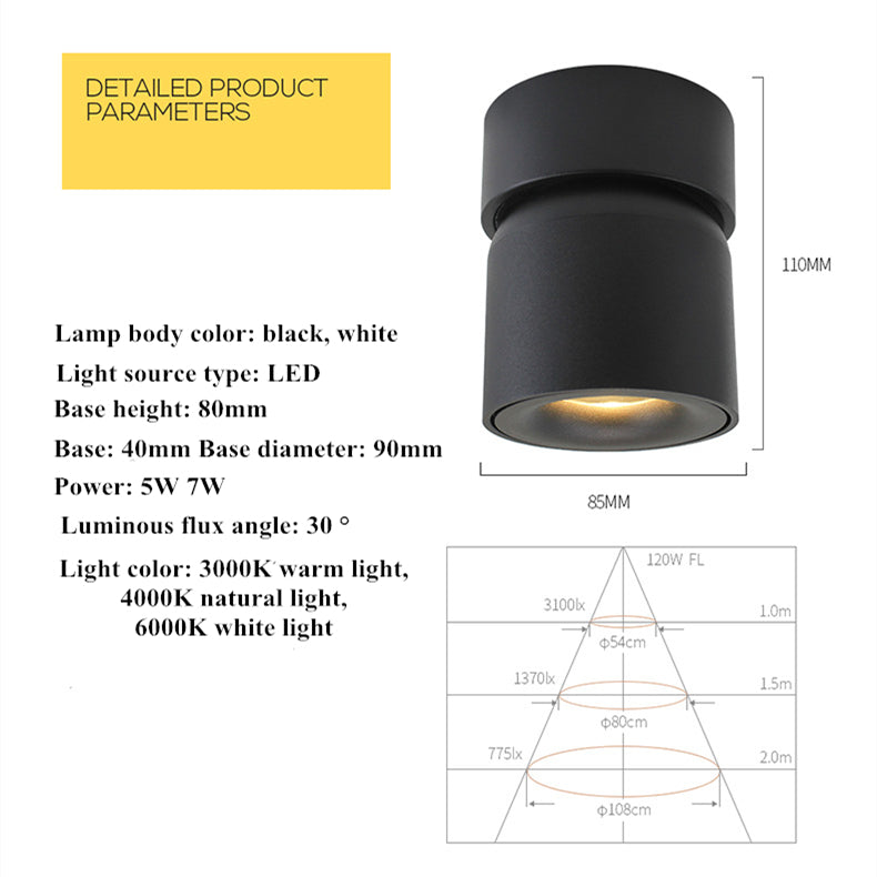 Led ceiling mounted downlight can be adjusted 90 degrees Nordic spotlight 7W 12W for indoor hall, living room AC 90-260V