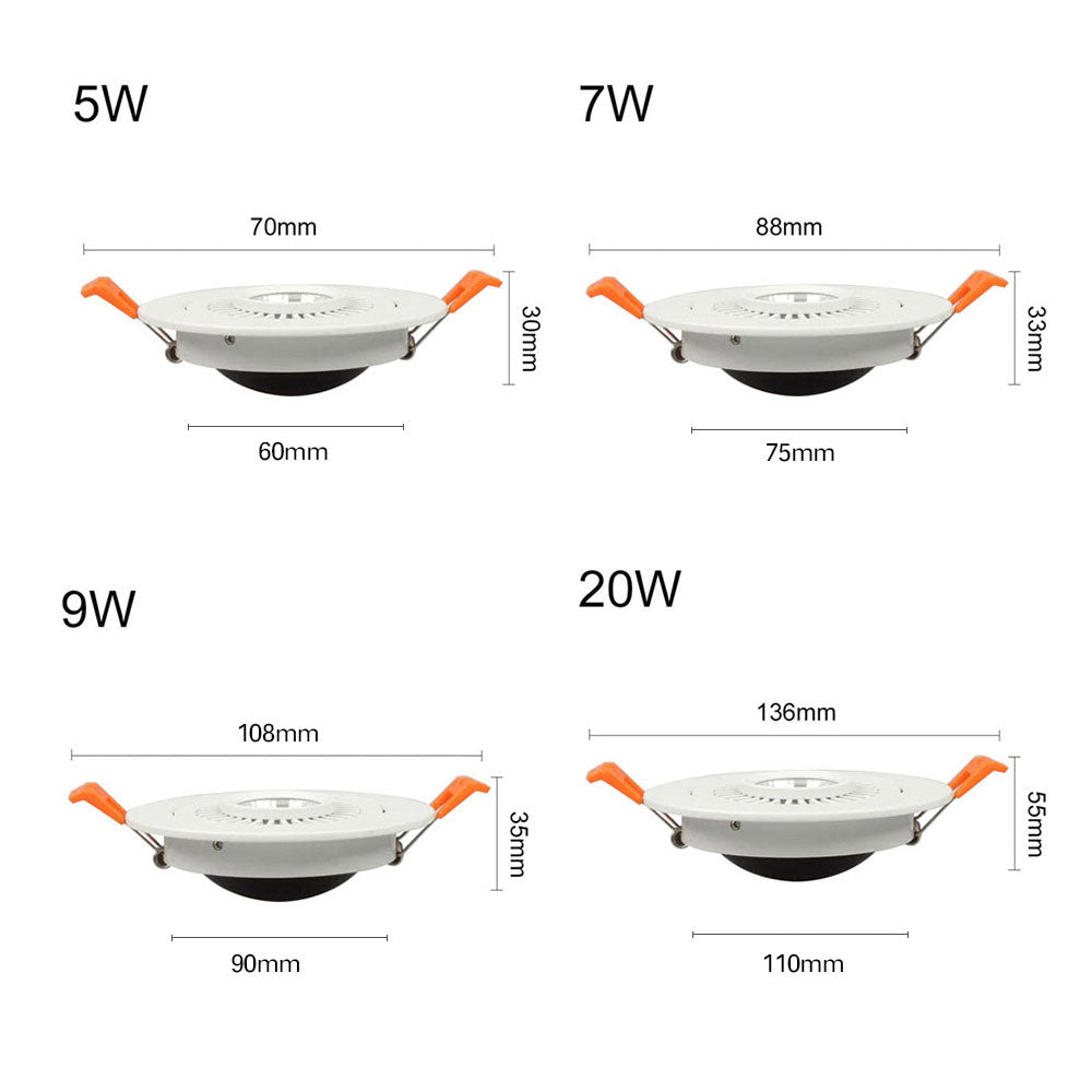 DBF 360 Degrees Rotatable LED COB Recessed Downlight Dimmable 5W 7W 9W Ceiling Spot Light AC110V/220V Bedroom TV Background