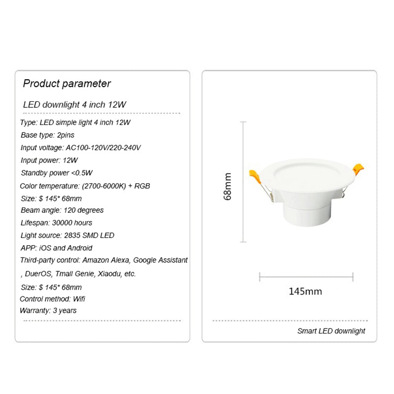 EWeLink WiFi Smart LED Downlight Dimming Round Spot Light 12W RGB Color Changing 2700K-6500K Warm Cool Light Alexa Google Home