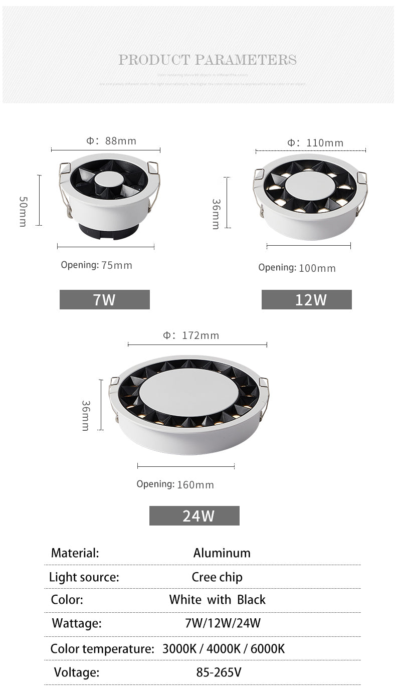 BRGT LED Spot Lights Recessed Downlight Aluminum Ceiling 7W 12W 24W COB Focos Lamp 110V 220V For Kitchen Home Indoor Lighting