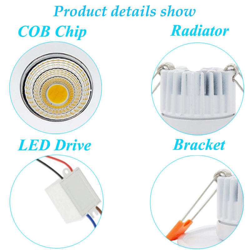 Dimmable COB LED Recessed Downlight 3W 5W Warm White/Natural White/Cold White LED Ceiling Spot Light AC220V 110V