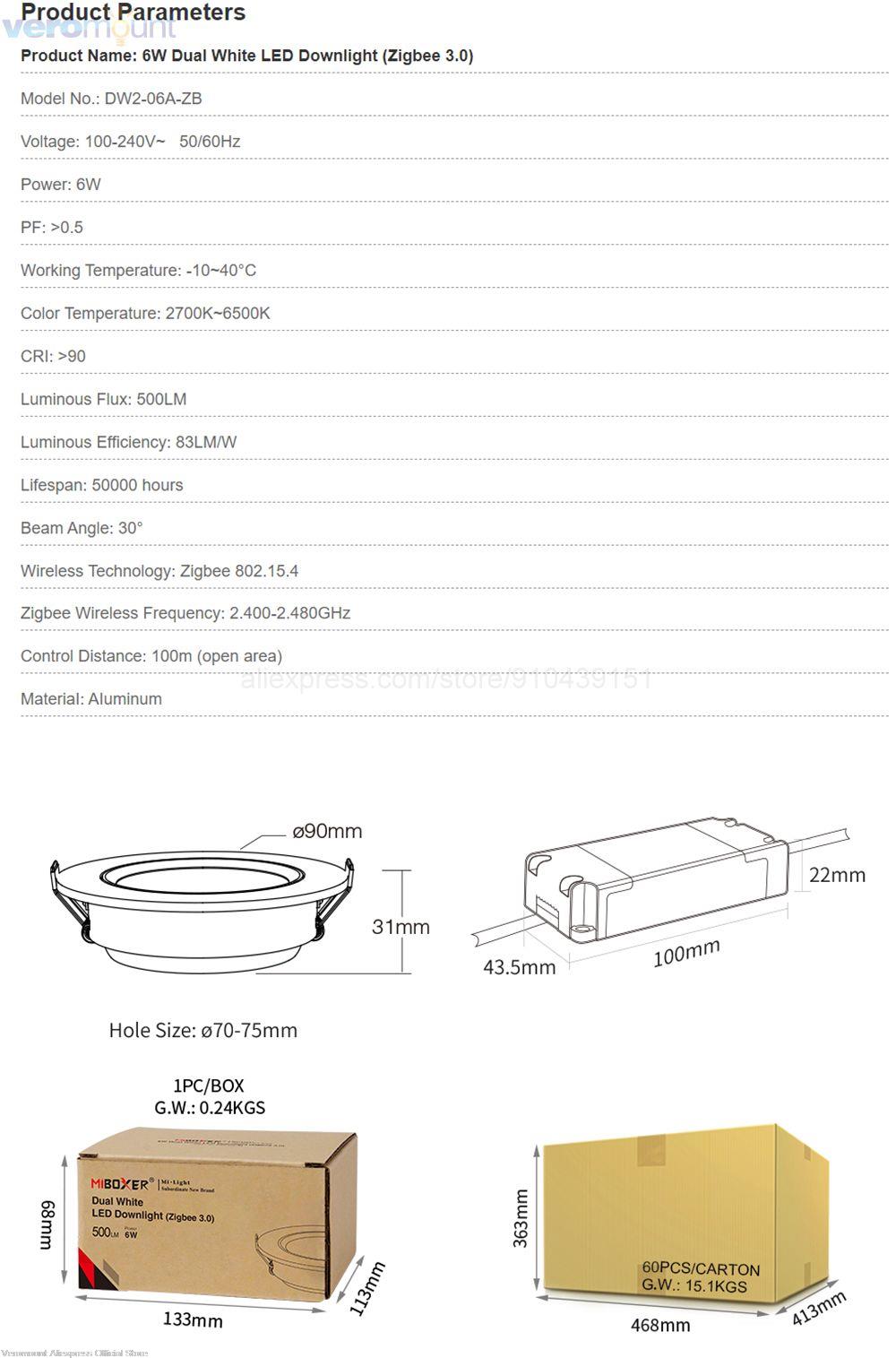 Miboxer Zigbee 3.0 Dual White LED Downlight DW2-06A-ZB 6W / DW2-12A-ZB 12W Round Ceiling Light AC100~240V LED Panel lamp
