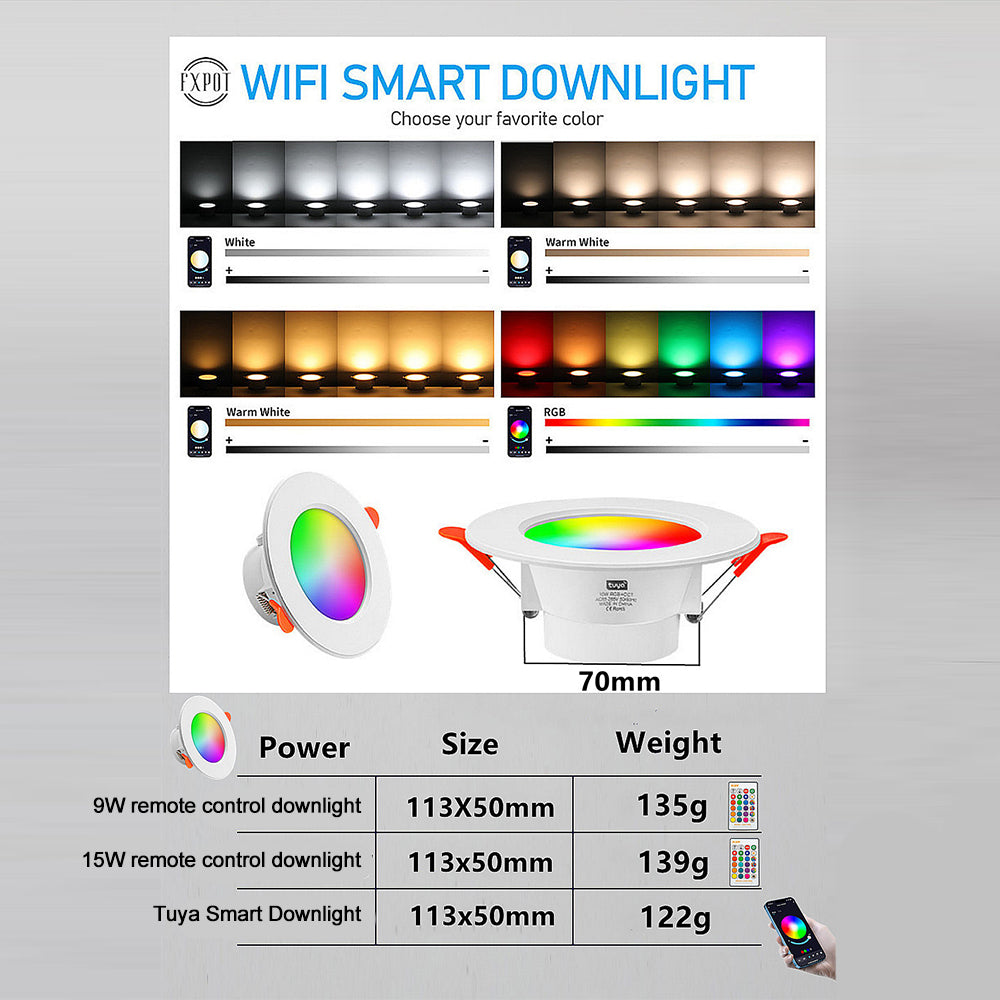 LED Downlight WiFi TUYA Smart Leben Dimmen Spot Bluetooth lampe 7W 9W 15W RGB Ändern Warme Kühlen licht Arbeit mit Alexa Google