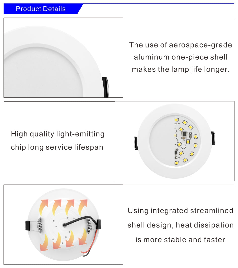 Led Downlight 3W 5W 7W 9W 12W 15W 220V 6pcs/lot Recessed Ceiling Light 3/4/5 inch Round Led Panel Down Light Spotlight Lighting