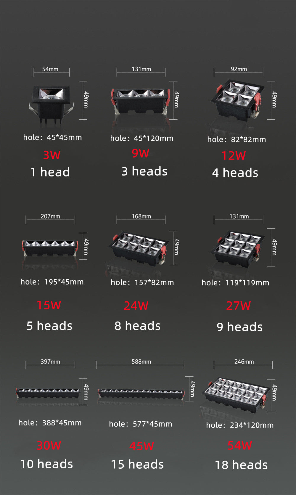 Commercial LED Downlight Square Linear Mini Spot Light 3W 9W 12W 15W 24W 27W 30W 45W Living Room Bedroom Clothing Ceiling Light