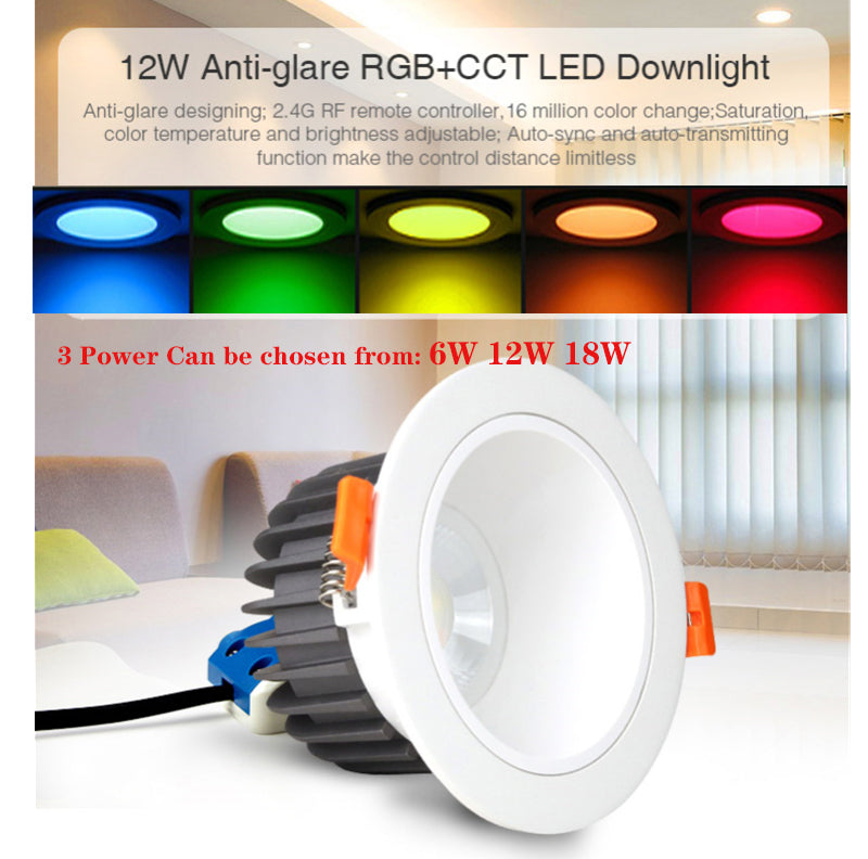 Miboxer 6W 12W Anti-glare RGB+CCT LED Downlight Work for 2.4G Remote Control & APP Voice Control
