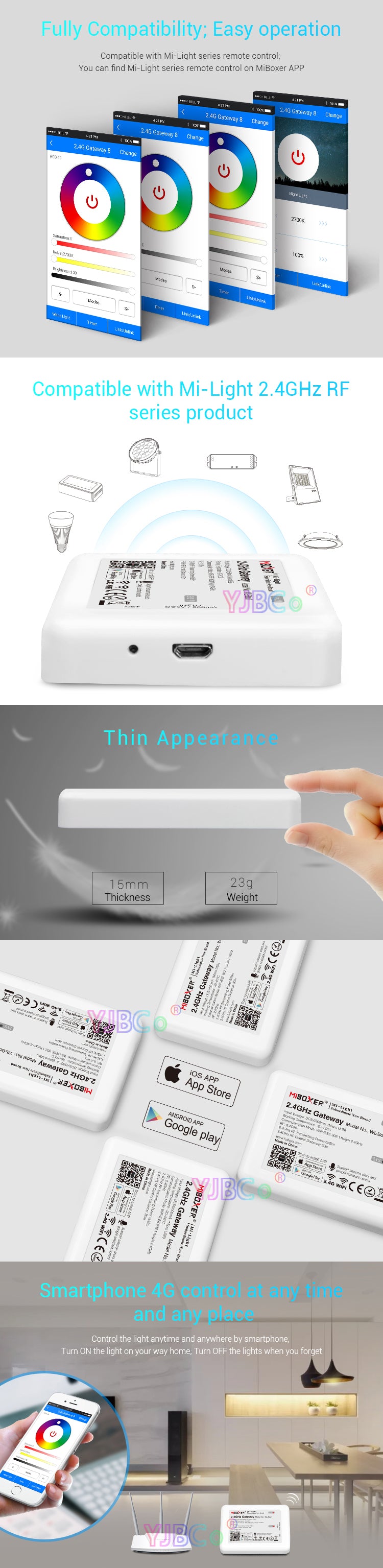 Miboxer 6W 12W Anti-glare RGB+CCT LED Downlight Work for 2.4G Remote Control & APP Voice Control