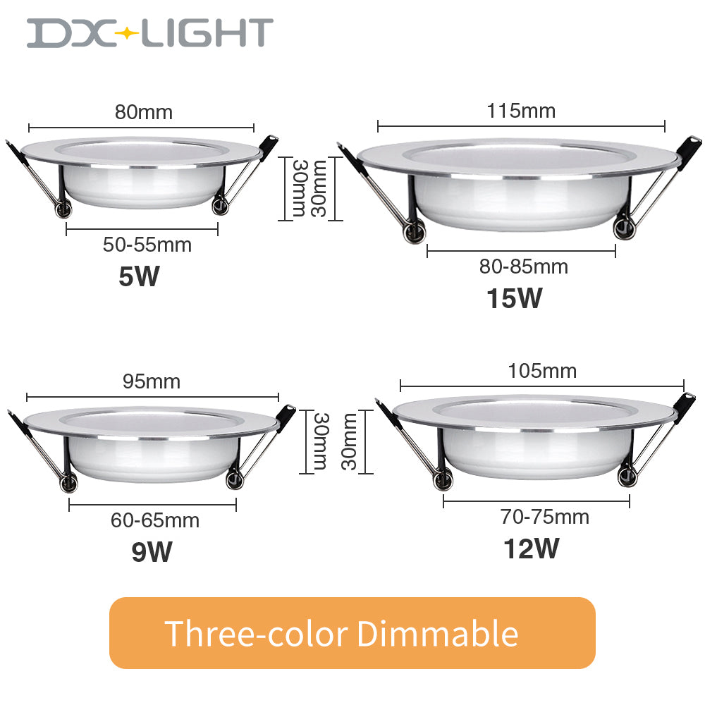 LED Downlight 220V Recessed Ceiling Lamp 5W 9W 12W 15W Tri-color light/white light/warm light 8PCS led Spotlight Indoor lighting