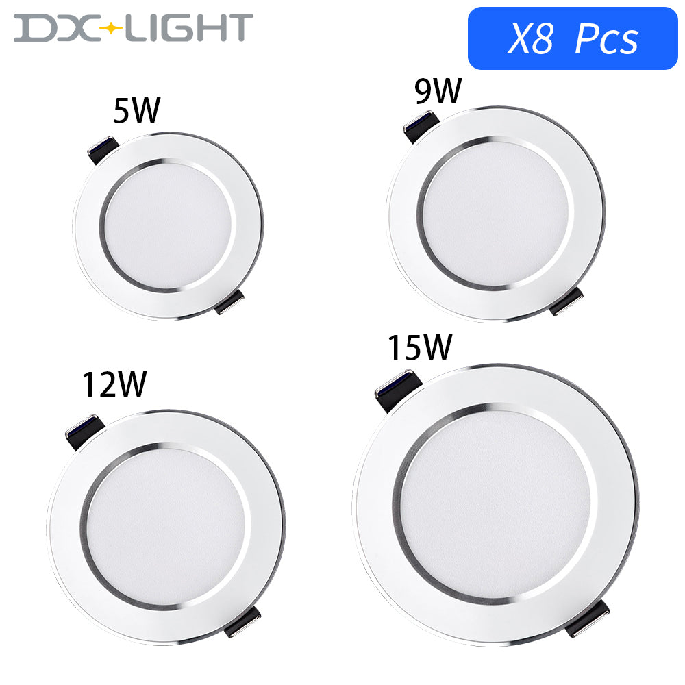 LED Downlight 220V Recessed Ceiling Lamp 5W 9W 12W 15W Tri-color light/white light/warm light 8PCS led Spotlight Indoor lighting