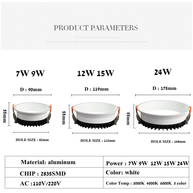 Frameless 3 Light Temperature Anti Glare Recessed Downlight 7W 10W 12W 15W 24W Round LED Ceiling Spot Light Pic Background