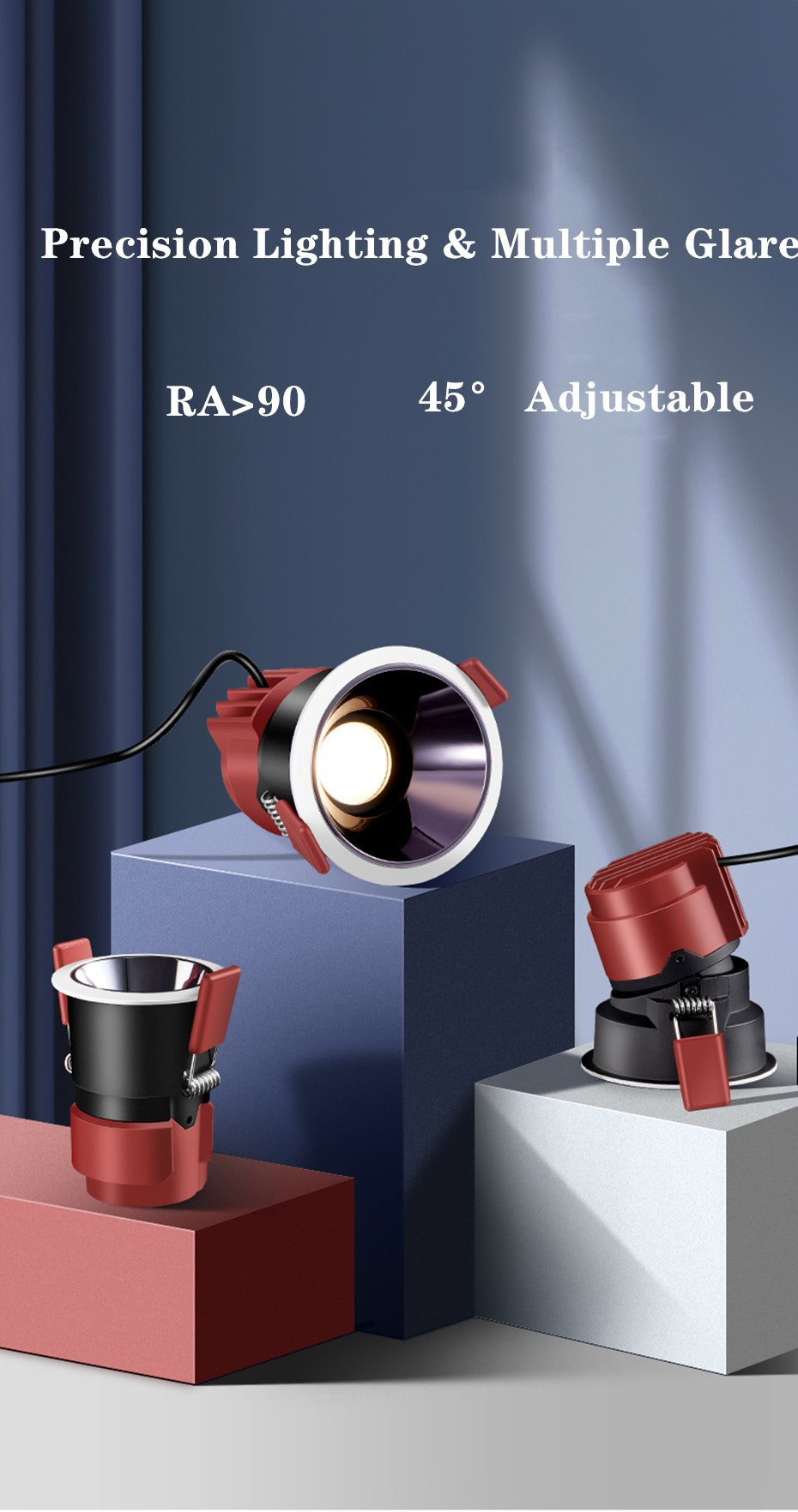 DBF 2021 Anti-Glare Round/Square Ceiling Spot Lights 7W 12W 15W Black Reflector Hotel Wall Washer Embedded Downlights Dimmable