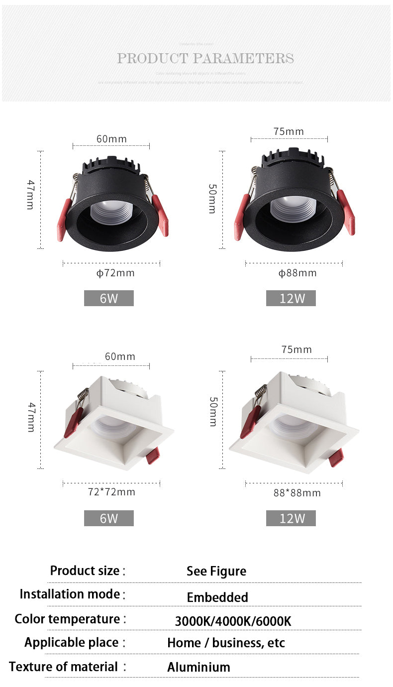 Recessed Anti-glare LED COB Downlight 7W 10W Dimmable 85-265V Ceiling Lamp Spot Light 12W 15W Home Living Room Bedroom Lighting