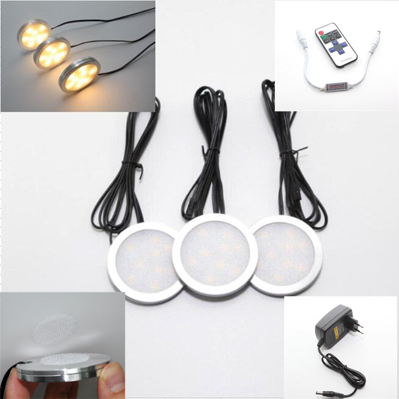 LED Lighting Puck Lights Downlight Spotlights 6W Under Cabinet 11-key RF Remote Control Dimmable for Kitchen Showcase