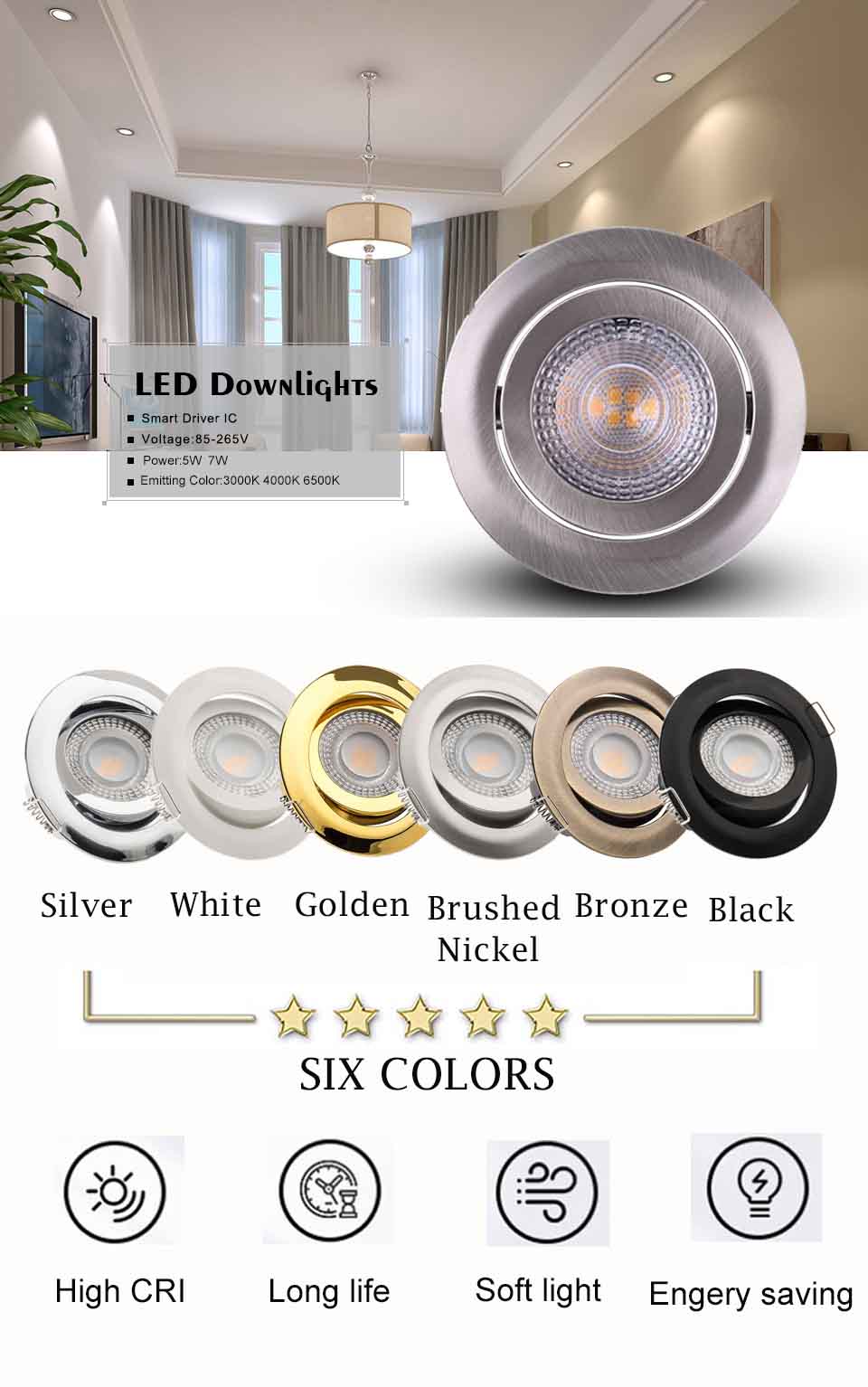 LED Downlight Ceiling Lamp Round Recessed Living Room Indoor Home Spotlight 5W 7W Light Warm Cold White Ultra Thin AC85-265V