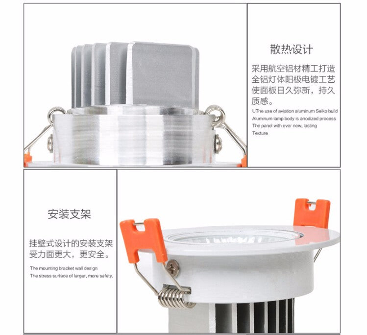 Dimmable Warm White/White/Cold White Silver/White shell COB 9W LED Downlight AC85-265V Recessed LED Down Lamp