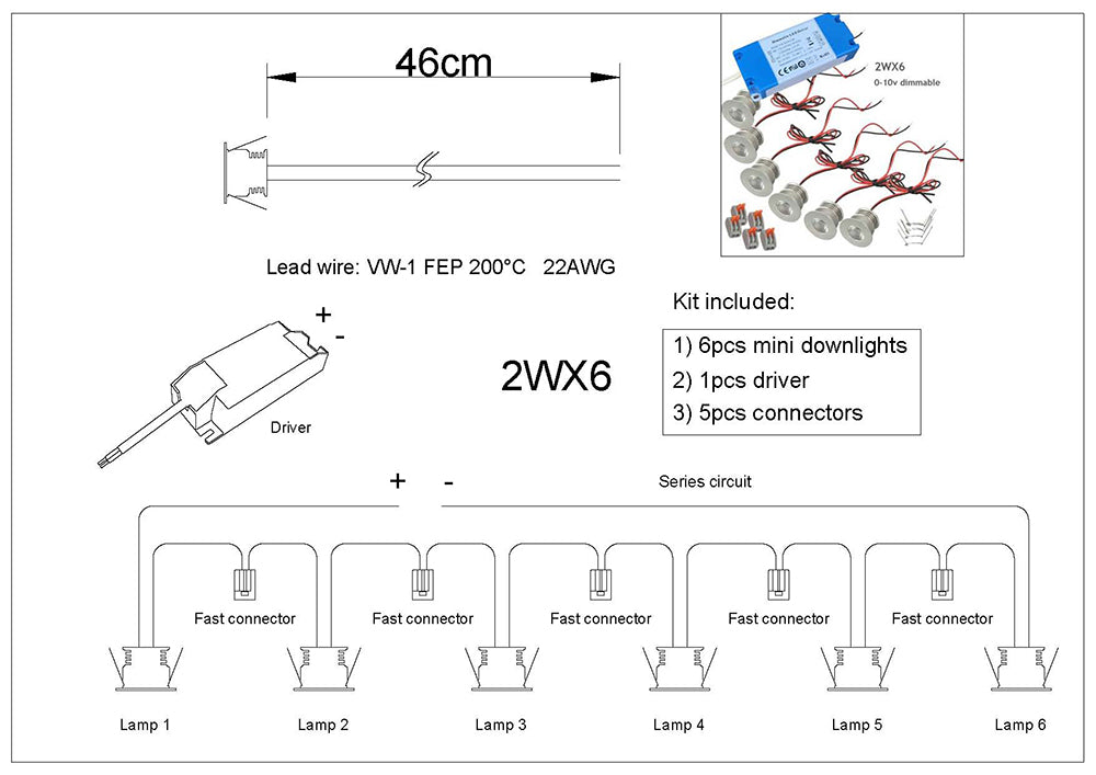 Mini Downlights Kit Series Connection Single Thumb Sizes Light 0-10V Dimmable for Dining Hall Kitchen
