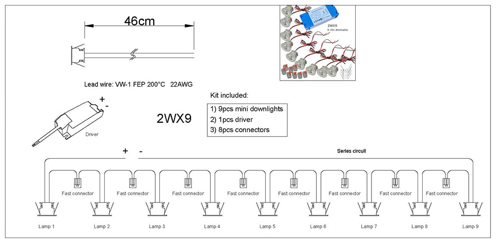 Mini Downlights Kit Series Connection Single Thumb Sizes Light 0-10V Dimmable for Dining Hall Kitchen