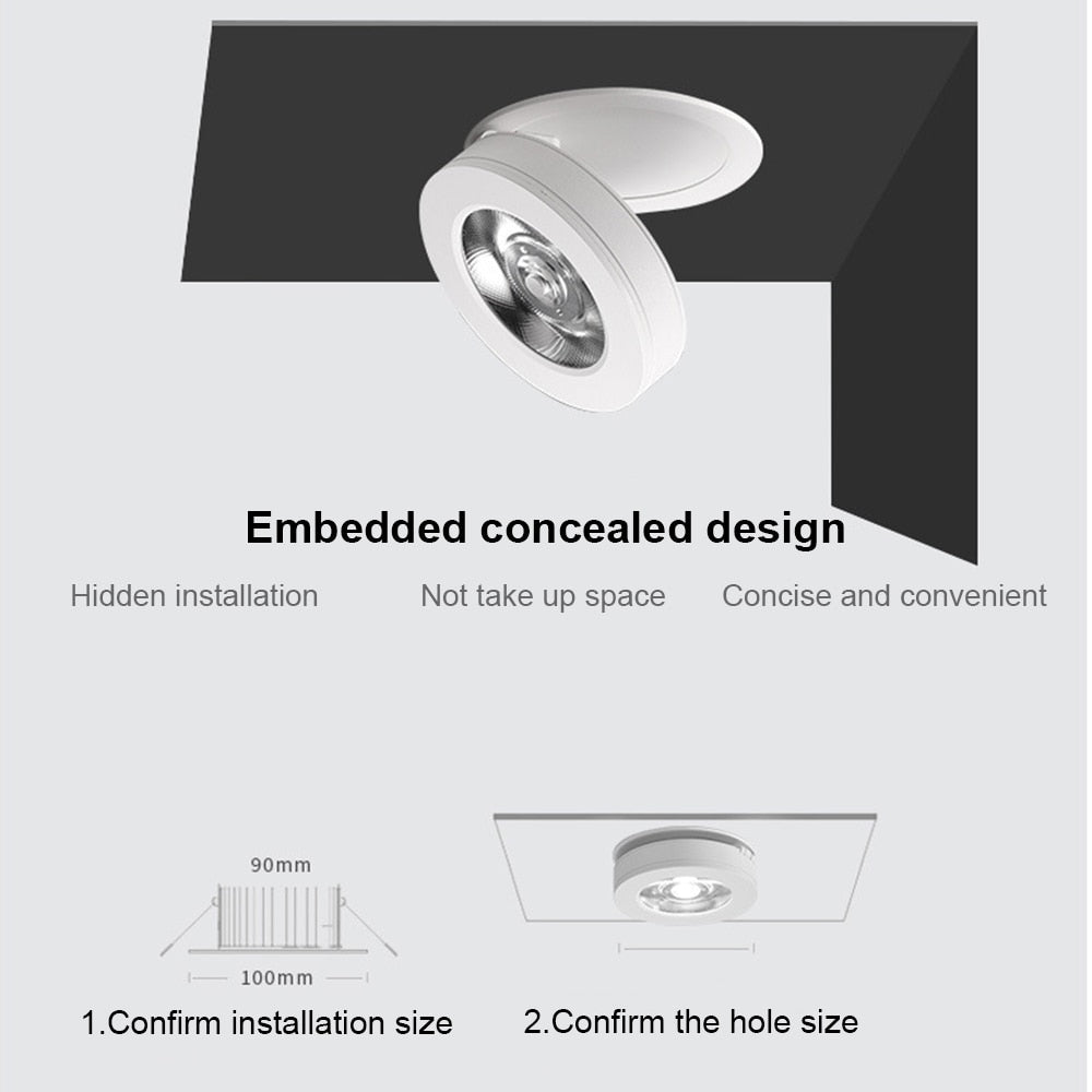 Black White Foldable Surface Mounted LED Downlight Recessed Ceiling Light COB SpotLight