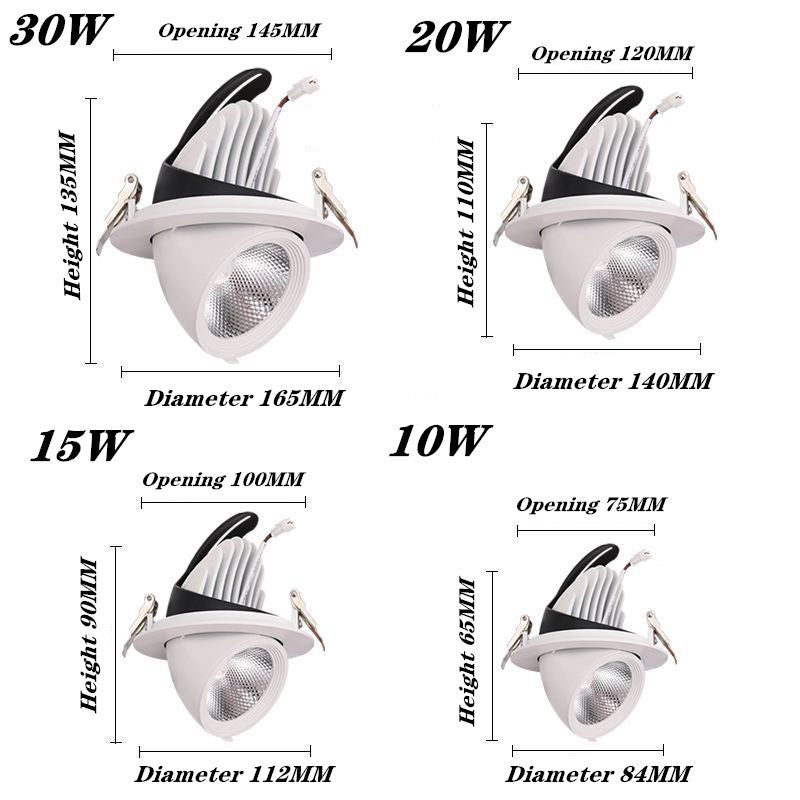 Dimmable Embedded retractable LED COB Ceiling 10W 15W 20W 30W AC85-265V adjustable 360 Degree LED Trunk Downlight Home lighting