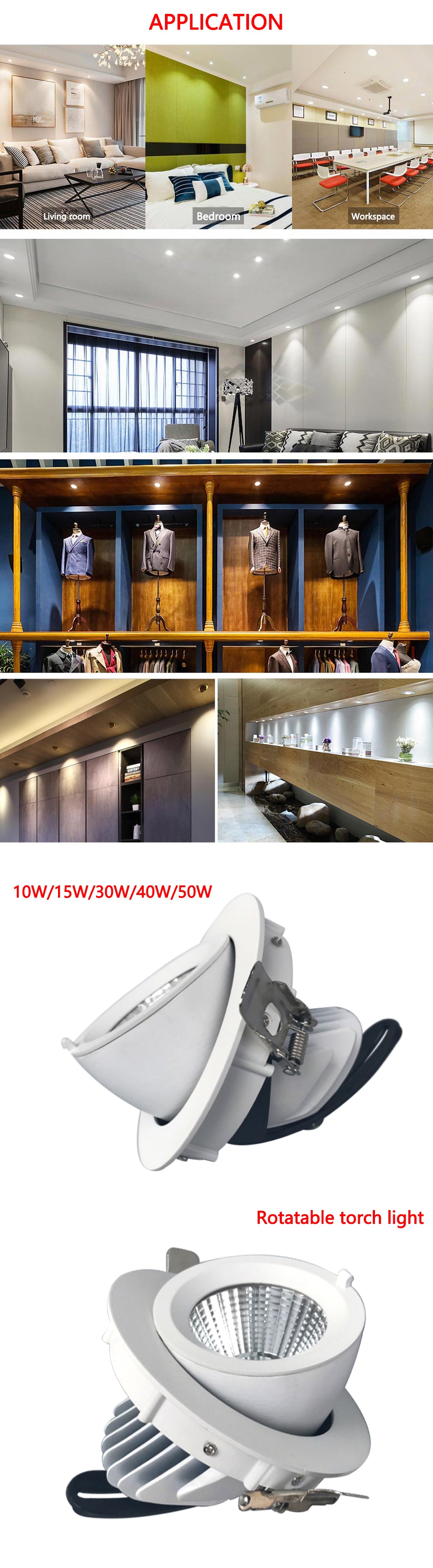 Trunk Downlight COB Ceiling 10W 15W 30W LED Dimmable AC110V/220V85-265V Adjustable recessed led Indoor Light cob led downlight