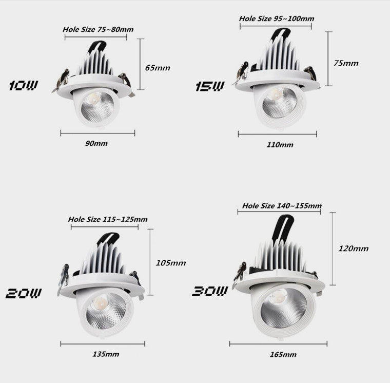 Retractable Rotating Dimmable Embedded COB LED Downlights 10W 15W 20W 30W AC85-265V LED Ceiling Spot Lights Indoor Lighting