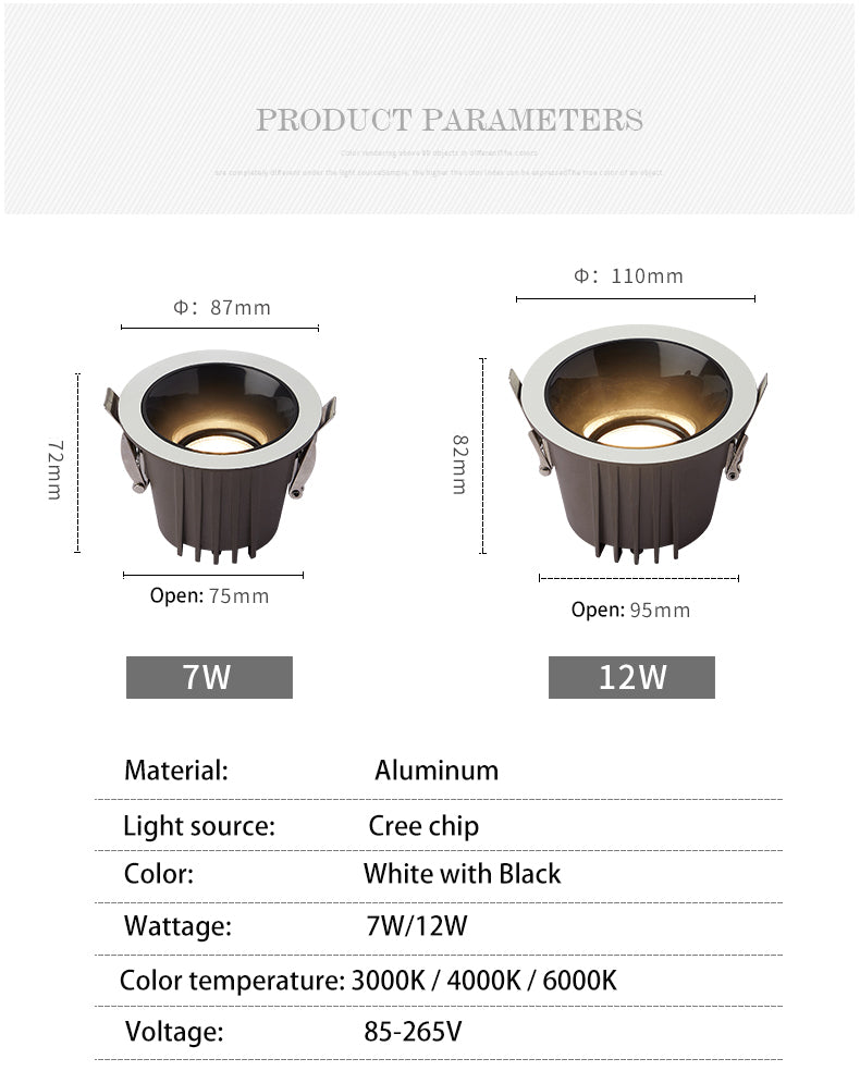 BRGT Led Waterproof Spotlight Round Recessed 7W 12W Ceiling Downlight Aluminum IP65 Spot Focos Lamp For Kitchen Bathroom Lighting