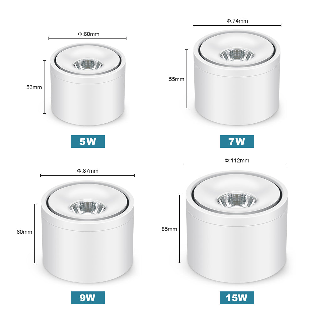 LED Downlight Dimmable 5W 7W 9W 15W 360 Degrees Rotatable Led Surface Mounted Ceiling Light Spotlight Interior Decoration Light