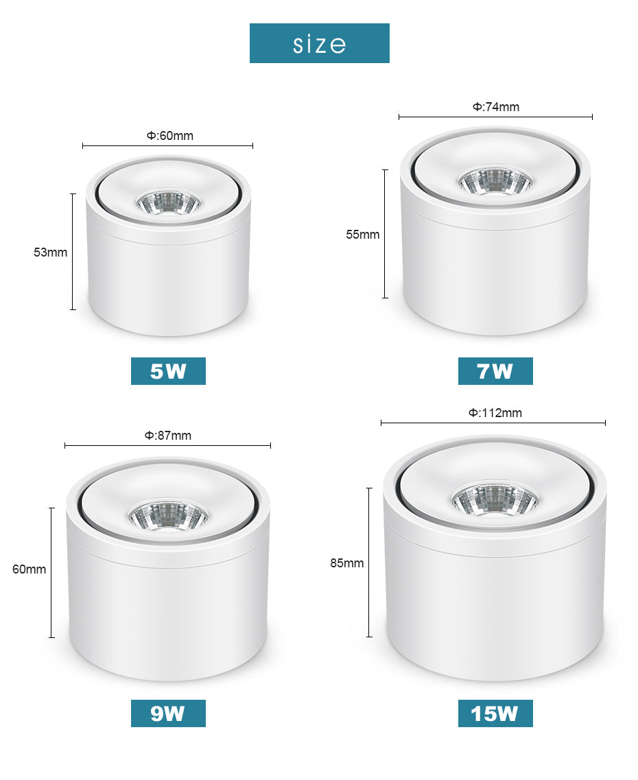 LED Downlight Dimmable 5W 7W 9W 15W 360 Degrees Rotatable Led Surface Mounted Ceiling Light Spotlight Interior Decoration Light
