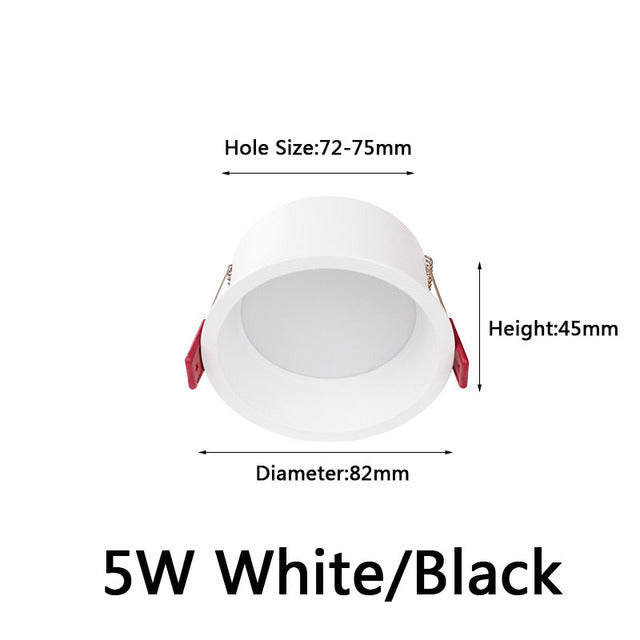 LED COB Recessed Downlight Deep Glare AC110 220V Dimmable 5W 7W 9W 12W 15W 20w 25W Round Black White LED Ceiling Spot Light