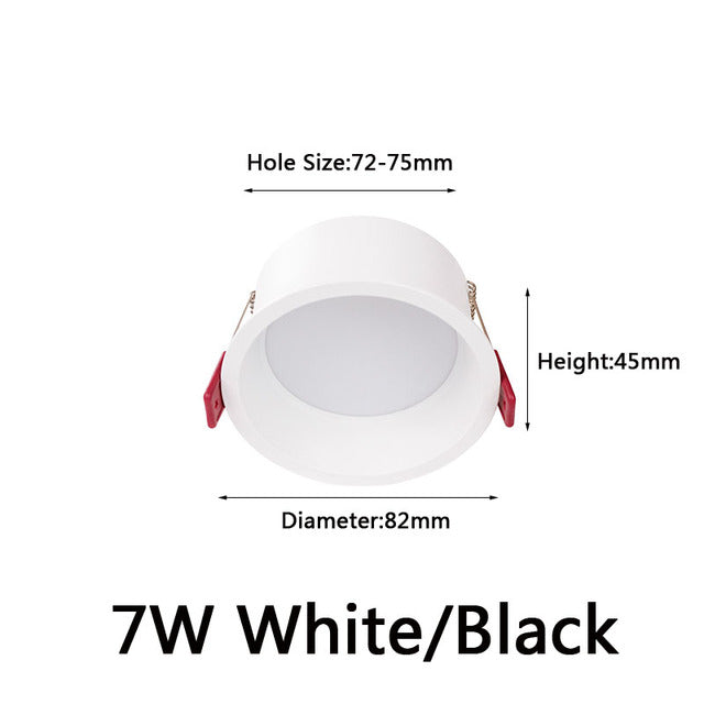 LED COB Recessed Downlight Deep Glare AC110 220V Dimmable 5W 7W 9W 12W 15W 20w 25W Round Black White LED Ceiling Spot Light