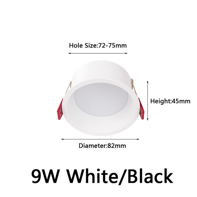 LED COB Recessed Downlight Deep Glare AC110 220V Dimmable 5W 7W 9W 12W 15W 20w 25W Round Black White LED Ceiling Spot Light