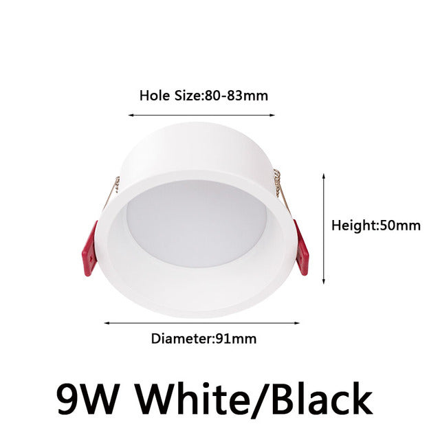 LED COB Recessed Downlight Deep Glare AC110 220V Dimmable 5W 7W 9W 12W 15W 20w 25W Round Black White LED Ceiling Spot Light