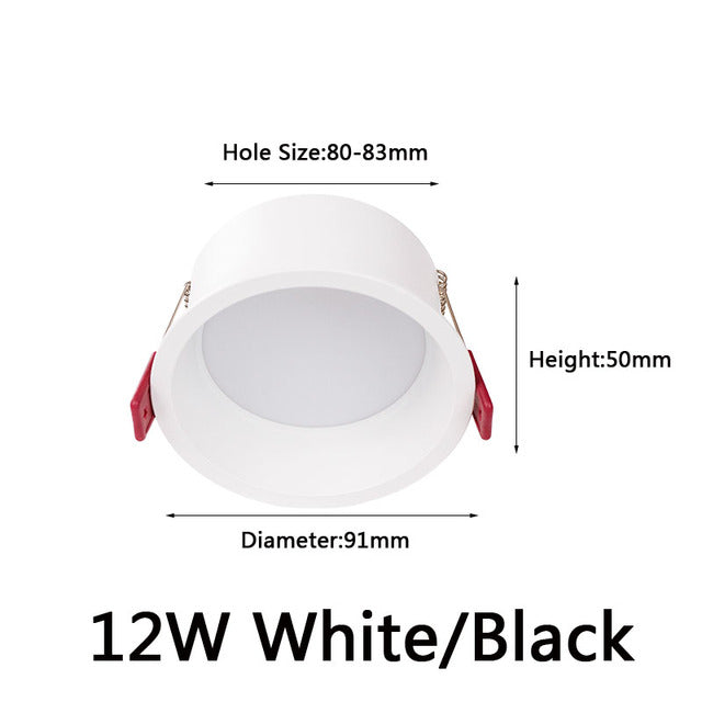 LED COB Recessed Downlight Deep Glare AC110 220V Dimmable 5W 7W 9W 12W 15W 20w 25W Round Black White LED Ceiling Spot Light