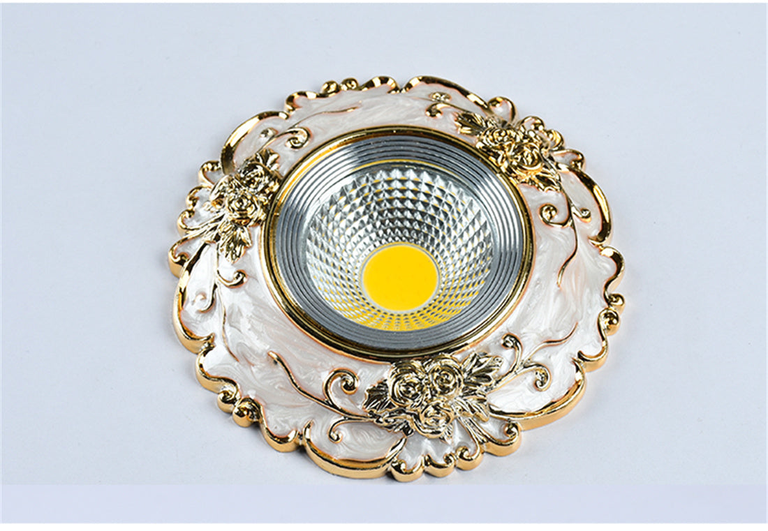 Art Deco Resin Golden Flower Pattern Cob Led Downlight 3W 5W 7W Indoor Home Living Room Aisle Recessed Spot Lamp 8Cm Hole 220V