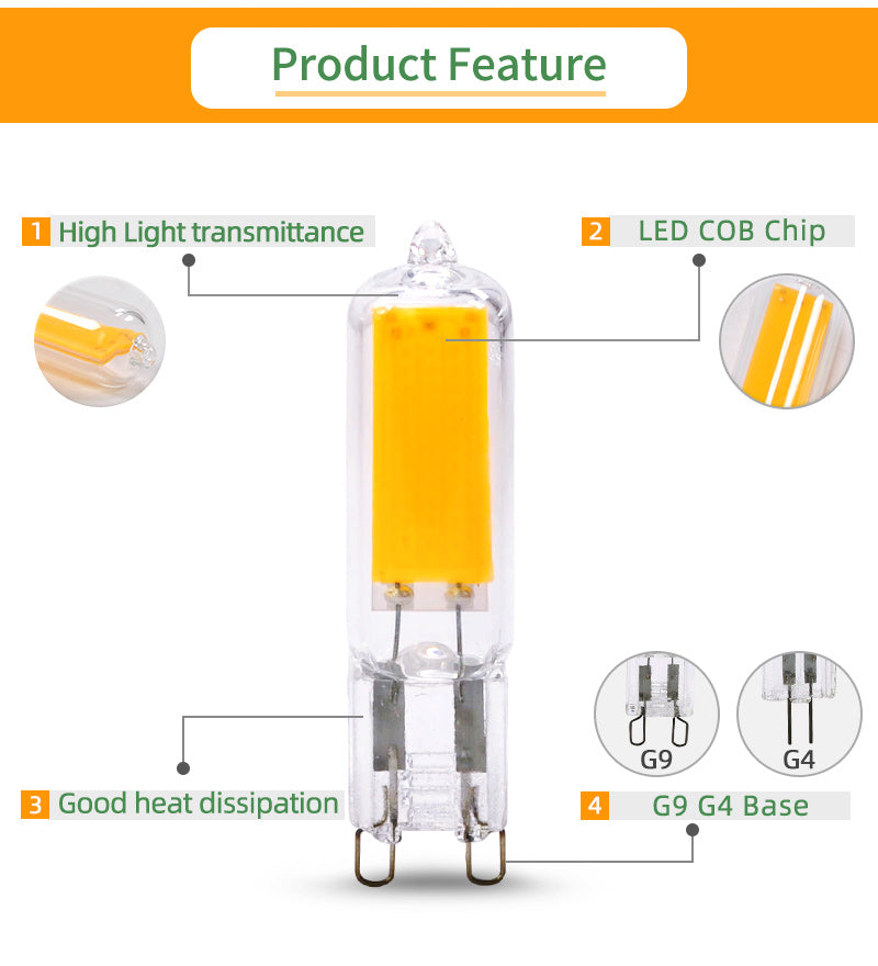 KPS LED G4 G9 Bulb 7W 9W 12W 220V COB Glass Lamp Super Bright Constant Power Lamp Lighting Replacement Halogen