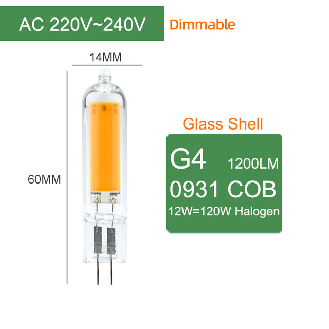 KPS LED G4 G9 Bulb 7W 9W 12W 220V COB Glass Lamp Super Bright Constant Power Lamp Lighting Replacement Halogen
