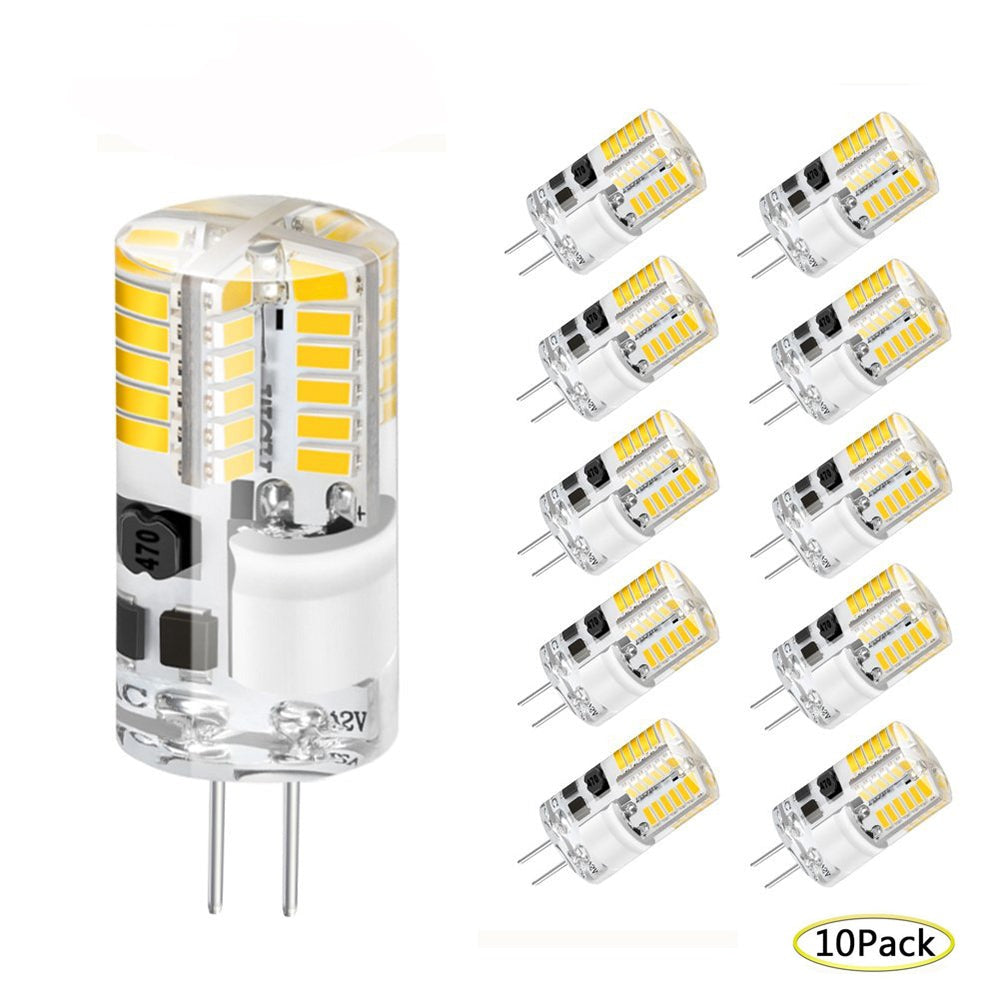 G4 LED Lamp Light Bulb Silicone 3W SMD Replacement 30W Halogen Equivalent DC/AC 12V 360 Beam Angle Cool White 6500K 10Pack