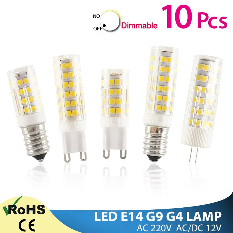 10pcs LED G4 G9 Lamp E14 LED Bulb COB 7W 9W 10W 12W 220V AC12V SMD 2835 LED No Flicker Dimmable Ceramic Replace halogen lamp