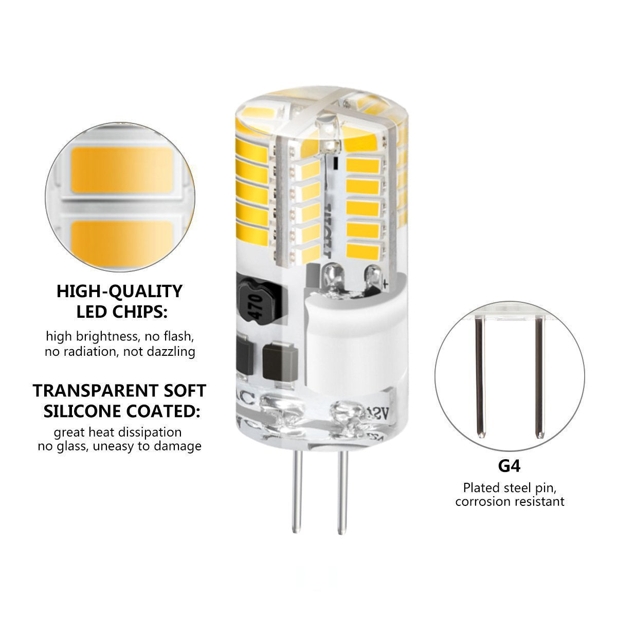 G4 LED Lamp Light Bulb Silicone 3W SMD Replacement 30W Halogen Equivalent DC/AC 12V 360 Beam Angle Cool White 6500K 10Pack