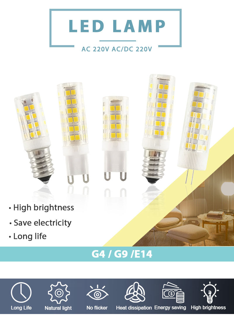 10pcs LED G4 G9 Lamp E14 LED Bulb COB 7W 9W 10W 12W 220V AC12V SMD 2835 LED No Flicker Dimmable Ceramic Replace halogen lamp