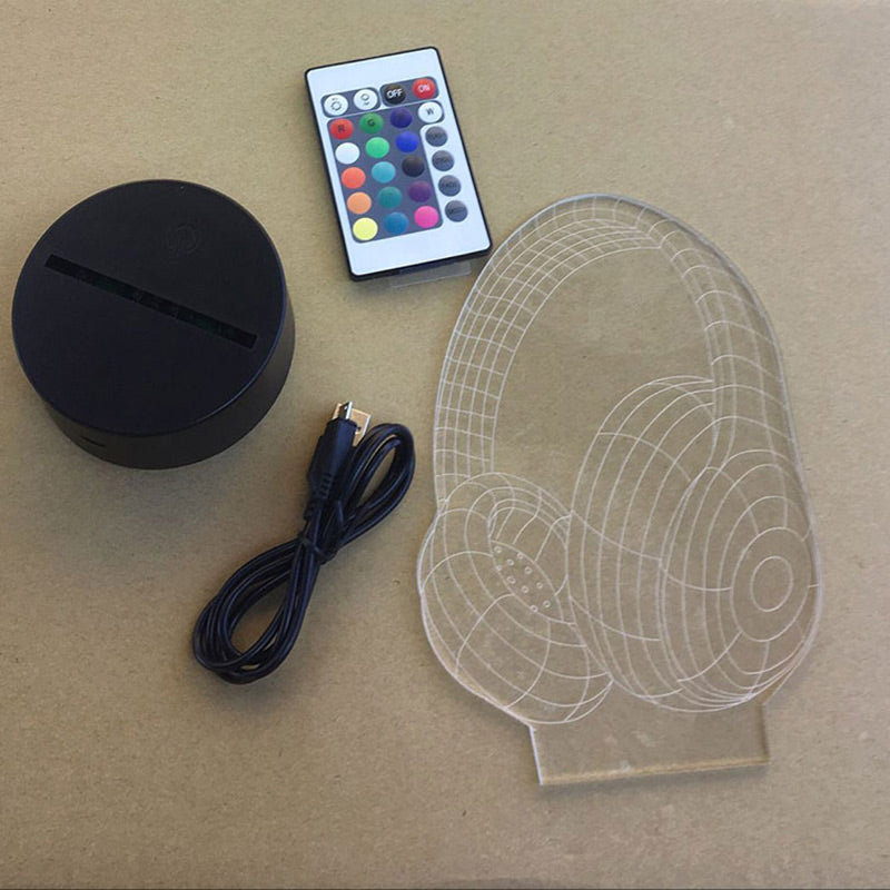 3D Illusion Led DJ Headphone Lamp RGB