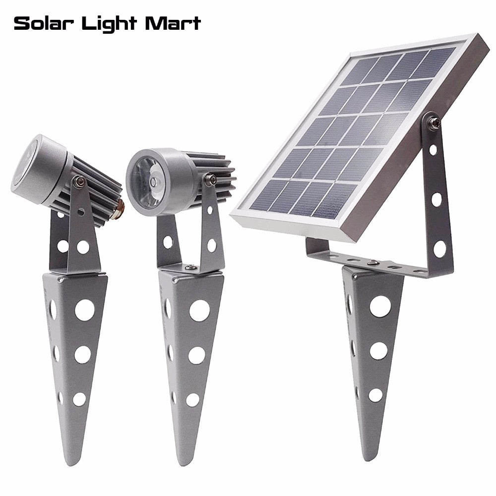 Mini 50X Updated All Metal Twin Solar Powered LED Outdoor Landscape garden decoration Spotlight Waterproof 5m Cable garden lamp
