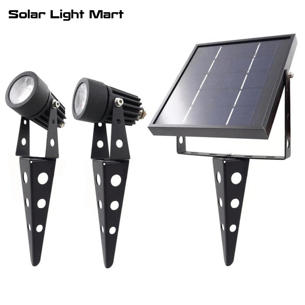 Mini 50X Updated All Metal Twin Solar Powered LED Outdoor Landscape garden decoration Spotlight Waterproof 5m Cable garden lamp