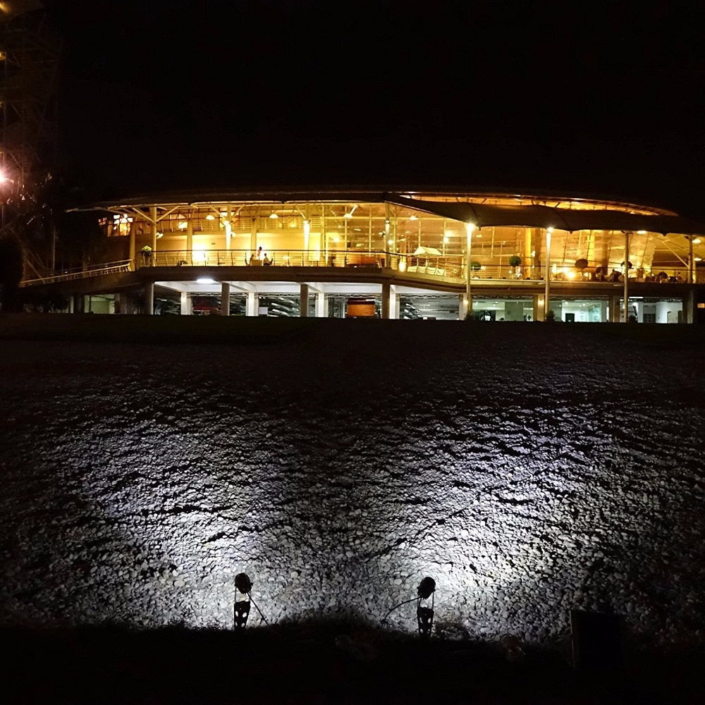 Mini 50X Updated All Metal Twin Solar Powered LED Outdoor Landscape garden decoration Spotlight Waterproof 5m Cable garden lamp