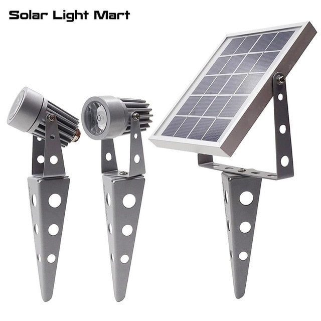 Mini 50X Updated All Metal Twin Solar Powered LED Outdoor Landscape garden decoration Spotlight Waterproof 5m Cable garden lamp