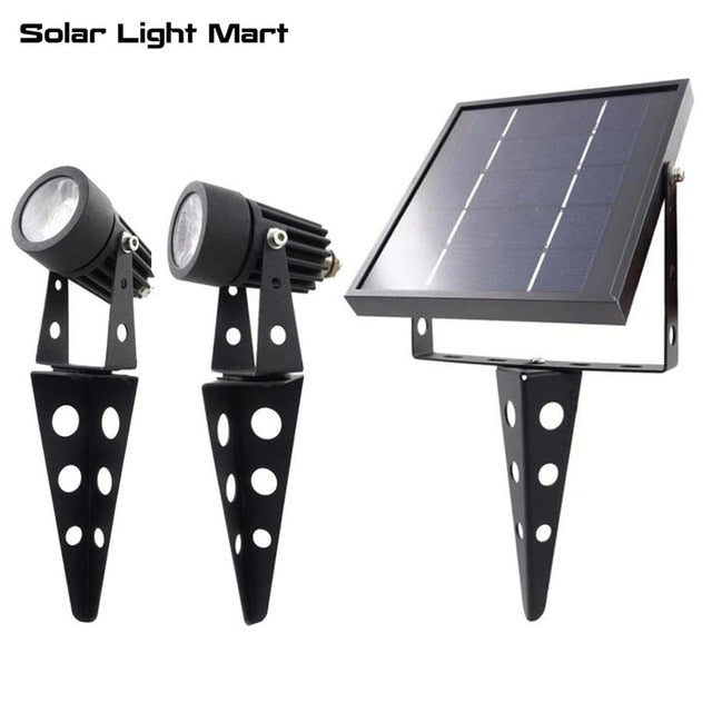 Mini 50X Updated All Metal Twin Solar Powered LED Outdoor Landscape garden decoration Spotlight Waterproof 5m Cable garden lamp