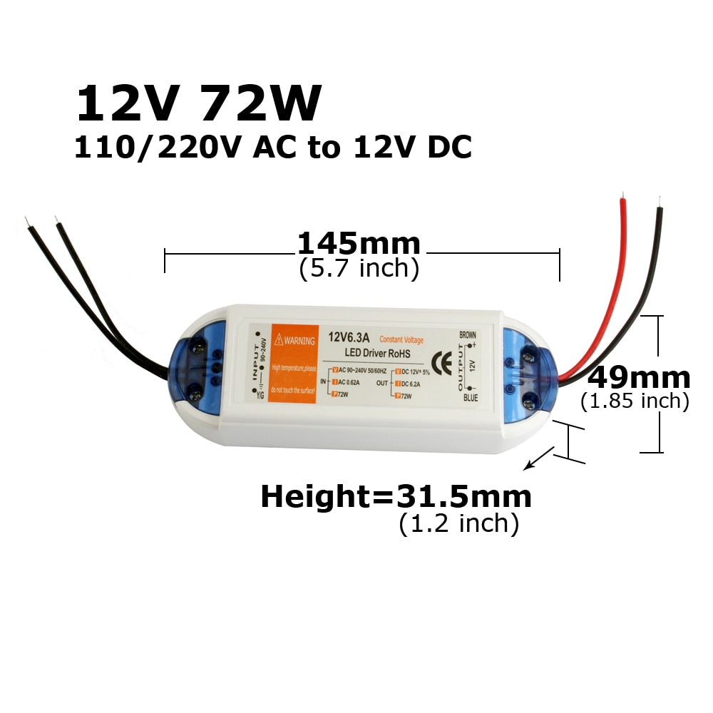 Power Supply 12V LED Driver 18W 28W 48W 72W 100W AC 110V 220V to 12V DC Lighting Transformer Adapter for LED Strip CCTV