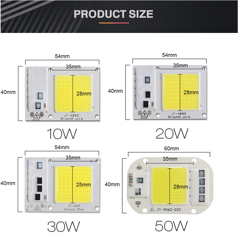 COB LED Chip 220V 50W 30W 20W 10W LED Matrix For Projectors Beads Cob Chip Spotlight for DIY Flood Light Outdoor Chip Lamp