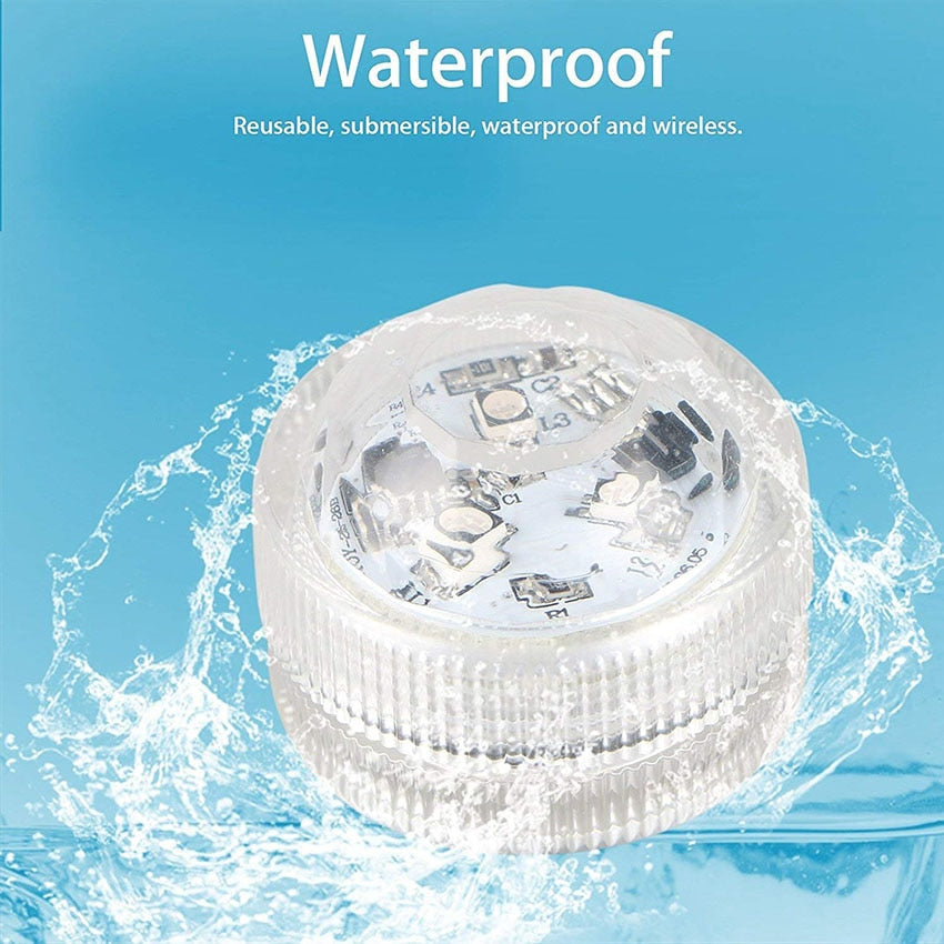 Battery Operated Waterproof RGB Submersible LED Light Underwater Night Lamp Tea Lights for vase, bowls, aquarium and party Wedding