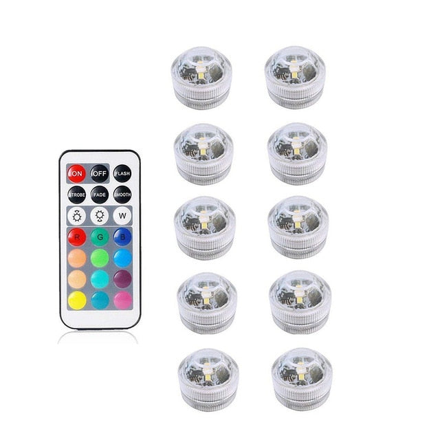 Battery Operated Waterproof RGB Submersible LED Light Underwater Night Lamp Tea Lights for vase, bowls, aquarium and party Wedding